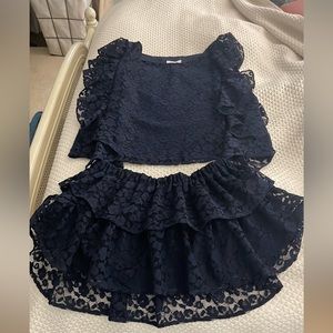 KOCH SET- navy blue lace flower skirt and top